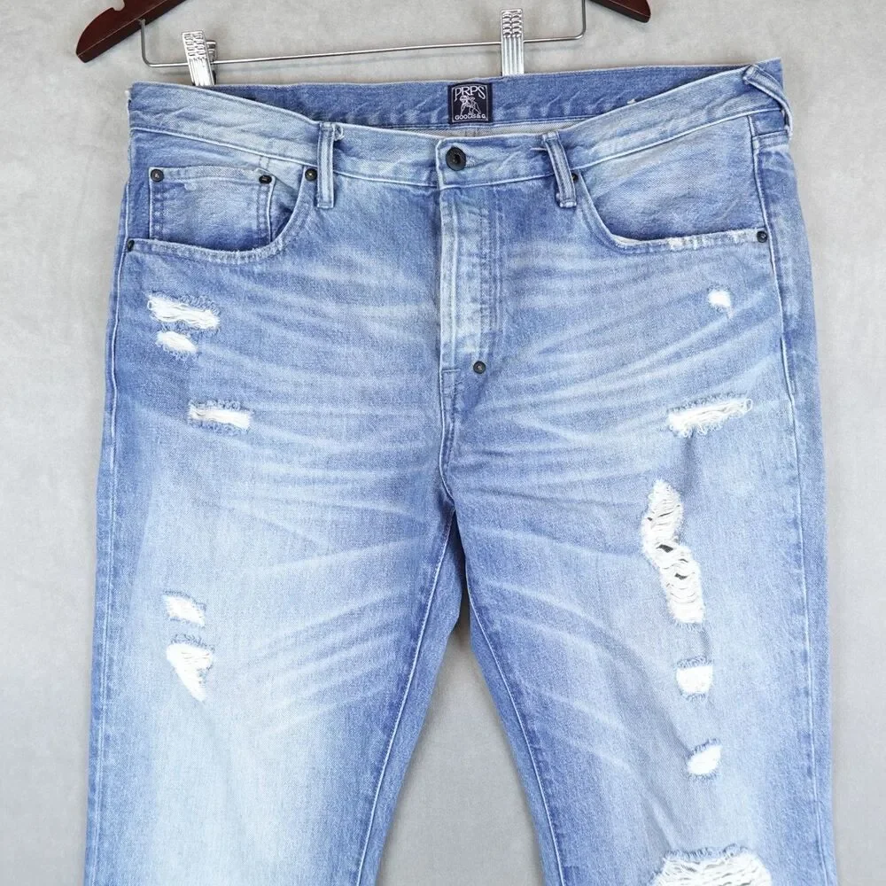 PRPS Jeans Mens Distressed Blue Light Wash Denim Mens 38x34